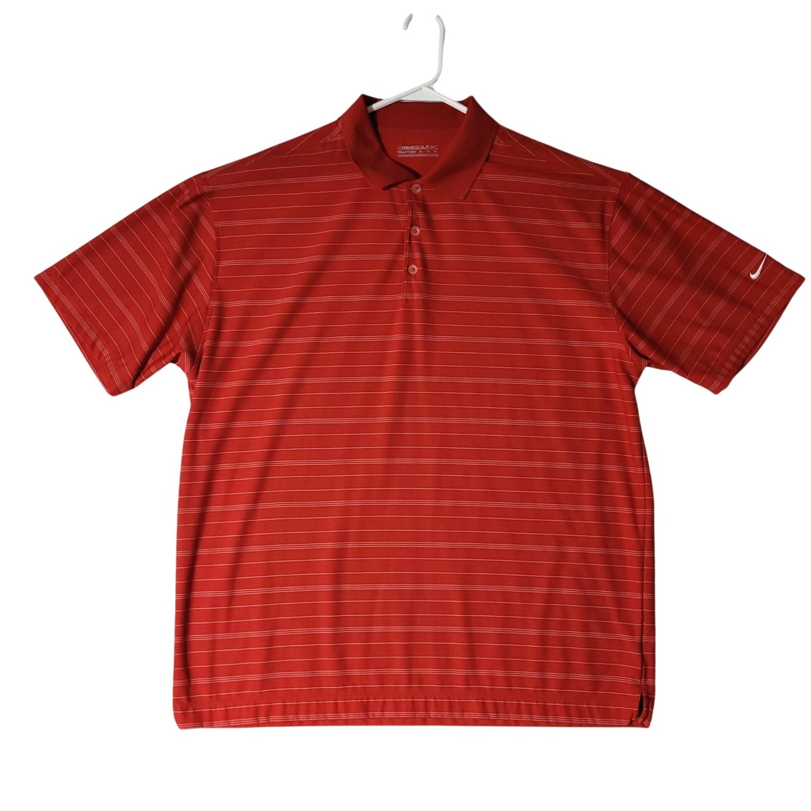 Nike Golf Polo Shirt Mens Xl Red Striped Short Sleeve Drifit Stretch Performance